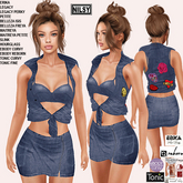 JEAN SHIRT,TOP&ZIPPED SKIRT,MESH BODY