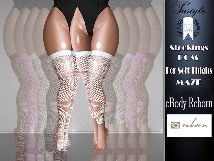 InStyle -Stockings BOM for Soft Thighs MAZE-Ripped White - Body Reborn