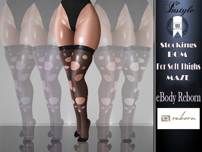 PROMO!!!until 30.11 -Stockings BOM for Soft Thighs MAZE-Hole Black - eBody Reborn