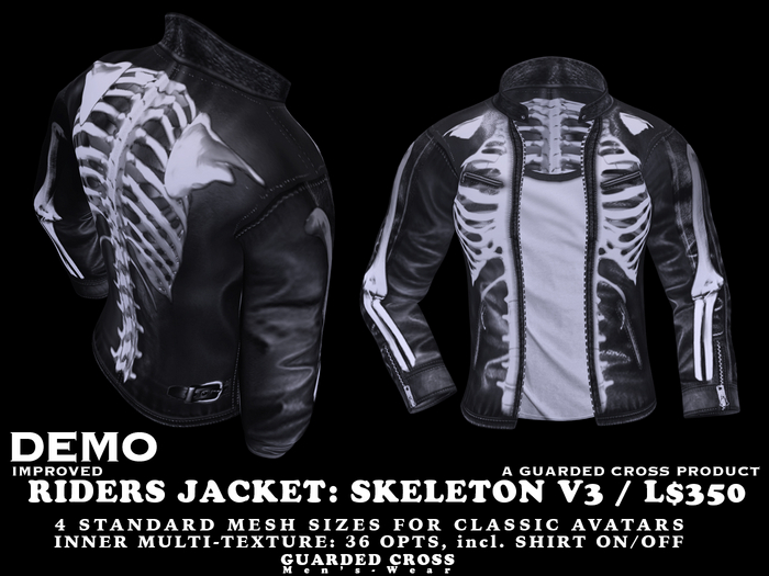 *GUARDED CROSS/Men’s-Wear* Riders Jacket: Skeleton *DEMO*