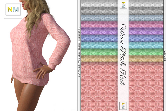 Wave Stitch Knit Knitting Kit 10 Seamless Textures NM