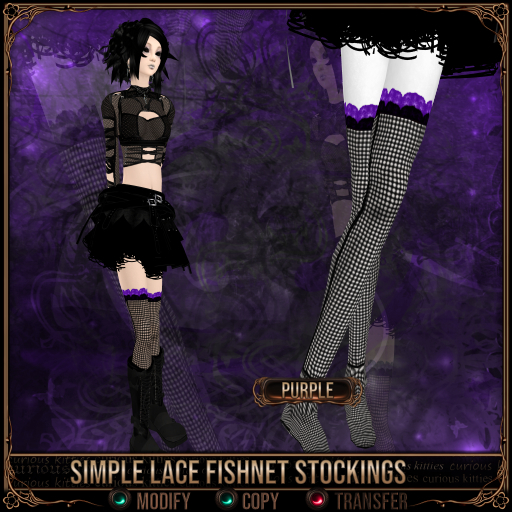 *C:K* Simple Lace Fishnet Stockings - Purple