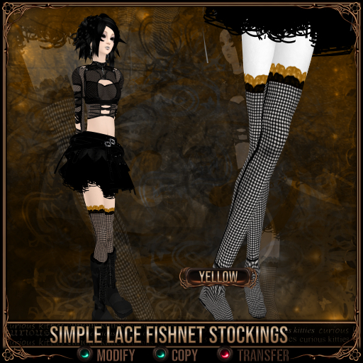 *C:K* Simple Lace Fishnet Stockings - Yellow