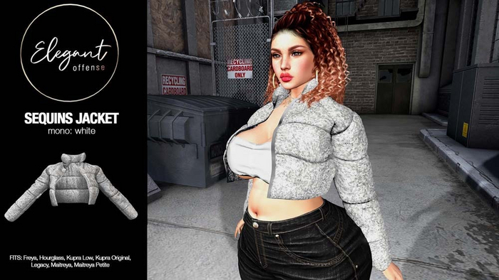 Elegant Offense: Sequins Puffer Jacket Mono White {add me}