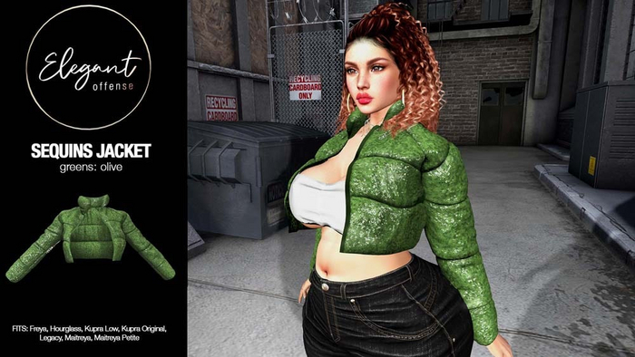 Elegant Offense: Sequins Puffer Jacket Greens Olive {add me}