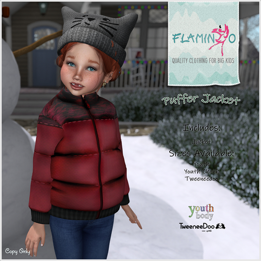 F}Red Abstract Puffer Coat Youth c