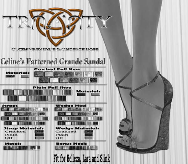 Trinity - DEMO Celine's Patterned Sandal (Maitreya/Belleza/Slink)