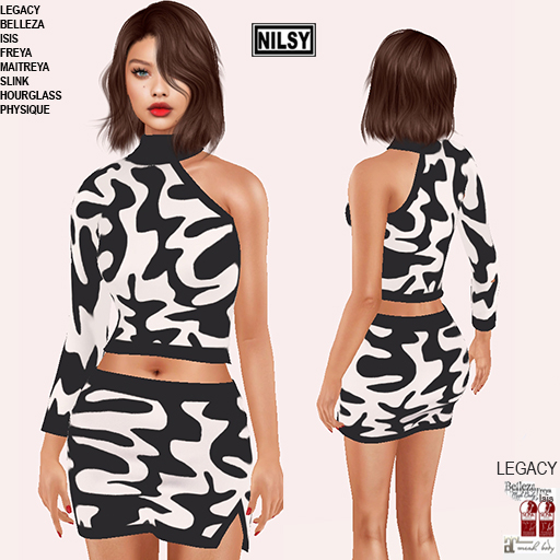 SKIN PRINT ASYMETRIC TOP &SKIRT,MESH BODY