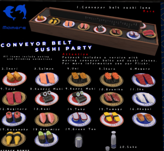 Second Life Marketplace 01.[Mamere] Conveyor sushi party set