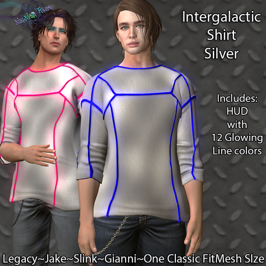 ~*MF*~ Intergalactic Top w/ Neon Lines-SIlver(Add or Rez)