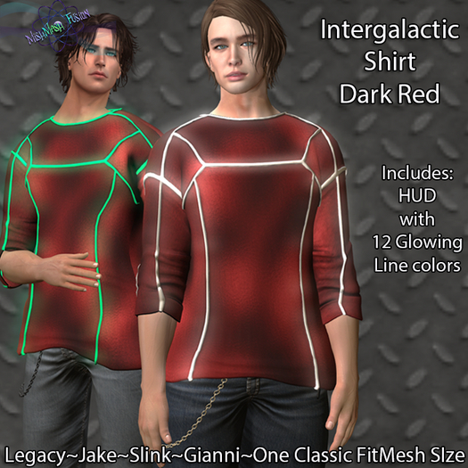 ~*MF*~ Intergalactic Top with Neon Lines-Dark Red (Add or Rez)