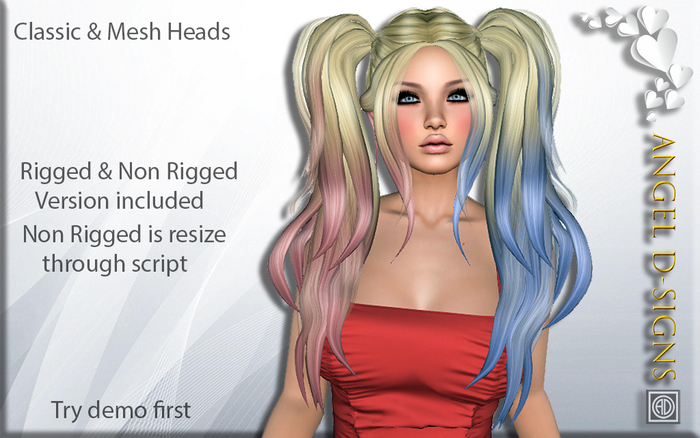 AD Rigged Mesh Hair Marley Ombre Pink & Blue 