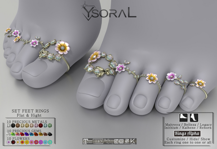 ~~ Ysoral ~~ .:Luxe Set Feet Rings Flowers:.