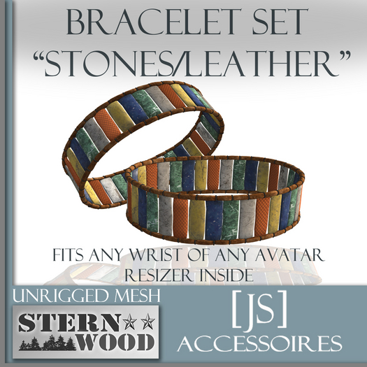 JS - bracelets "Leather Stones' - 2 pcs - for any type of avatar