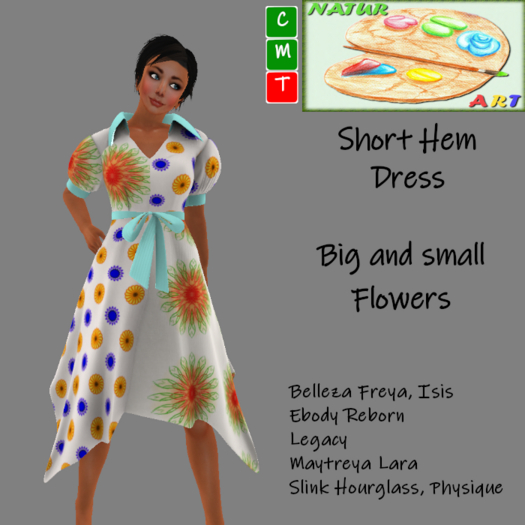 NaturArt Short Hem Dress Big and small Flowers