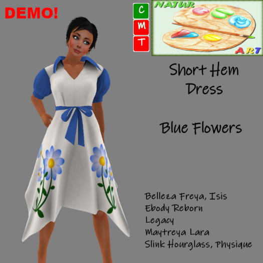 NaturArt  Short Hem Dress Blue Flowers DEMO