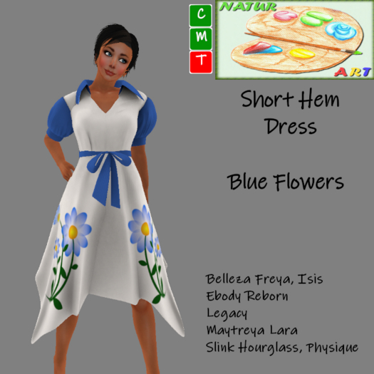NaturArt  Short Hem Dress Blue Flowers