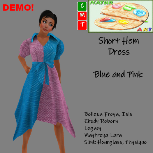 NaturArt  Short Hem Dress Blue and Pink DEMO
