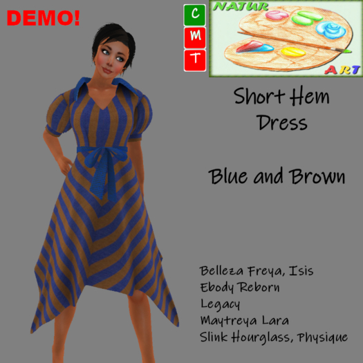 NaturArt  Short Hem Dress Blue and Brown DEMO