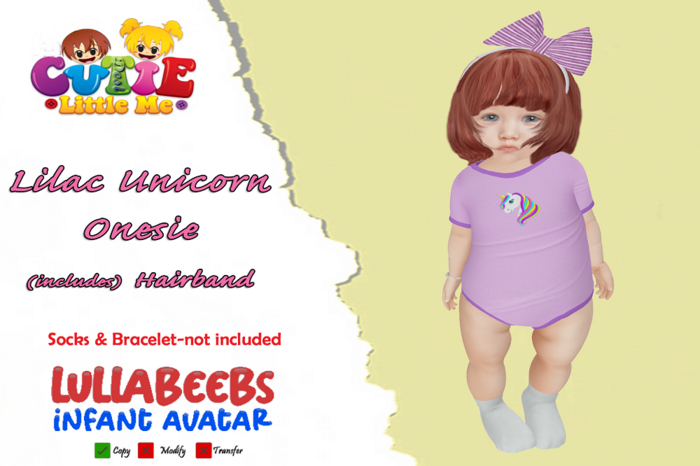 {CLM} ONESIE UNICORN LILAC  Hud (LullaBeebs) Add