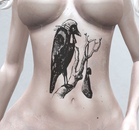 *CURSED ASYLUM* 039 CROWN RAVEN BELLY TATTOO bom bake on mesh classic avatar