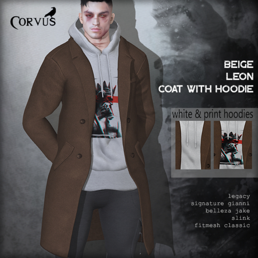 Corvus : Beige Leon Coat with Hoodie