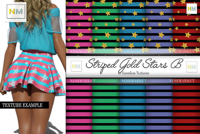 Striped Gold Stars B 10 Seamless Patterns Textures NM