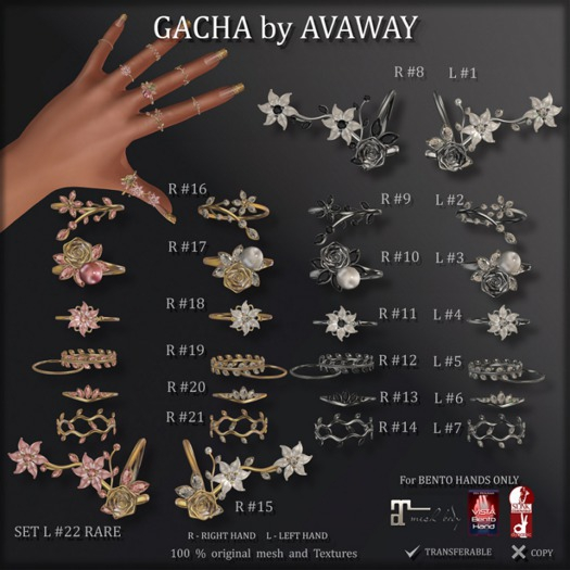 *AvaWay* GOLD Pink_SUMMER Rings (SET_L_Maitreya) #22 RARE