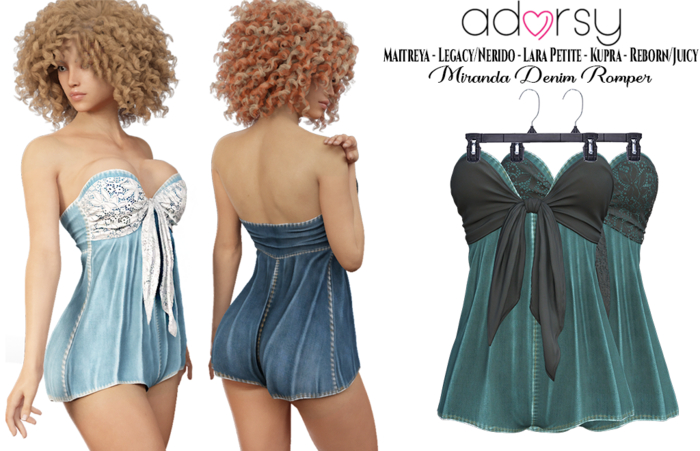 adorsy - Miranda Denim Romper Petrol - Maitreya/Legacy-Nerido/Lara Petite/Kupra/Reborn-Juicy