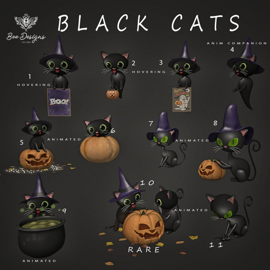 10 Bee Designs Black Cats RARE