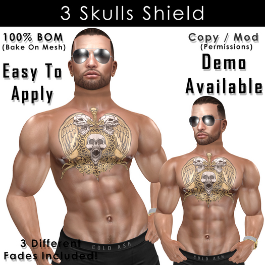 3 Skulls Shield Tattoo