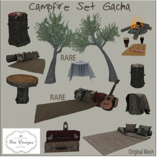 .:Bee Designs:. Campfire Set Gacha Log for couples RARE