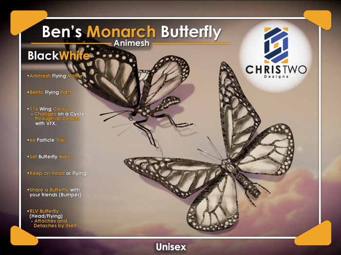 B's Monarch Butterfly - Black & White - [Chris Two Designs]