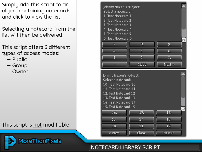 MoreThanPixels: Notecard Library Script