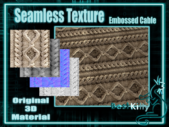 Best Kitty Seamless 3D Textures and Materials: Embossed Cable Stitch