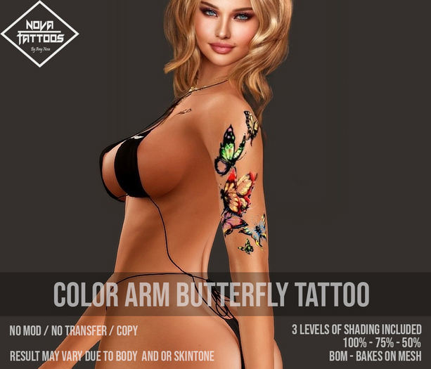 .Nova. Tattoos. Color Butterfly Arm Tattoo