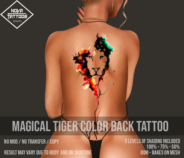 .Nova. Tattoos. Magical Tiger Color Back Tattoo