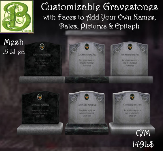6 Customizable Gravestones, .5LI ea