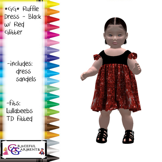 *GG* Ruffle Dress - Black with Red Glitter (add)