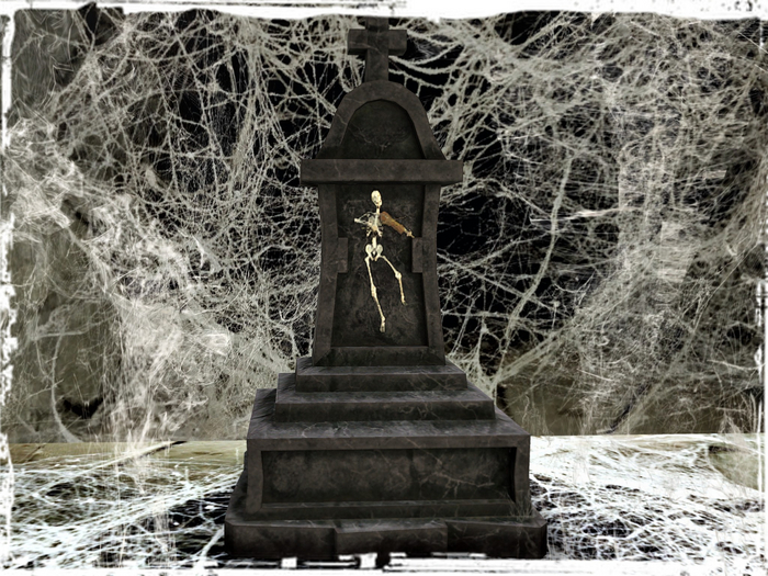 Halloween gravestone with dancing skeleton