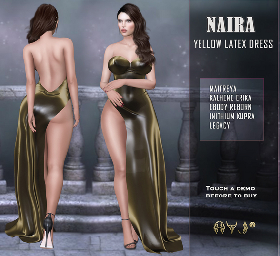 !! FABULOUS & SEXY DRESS !! MOD. NAIRA YELLOW LATEX - A&J CREATION AND FRANCHISE
