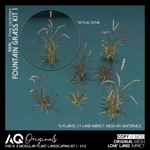 [AQ] Fountain Grass Mesh Kit 1 /w 6 Fountain Grass Plants, 1 - 7 Land Impact Total, Original Mesh!