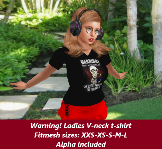 Warning!-Ladies V-neck T-shirt