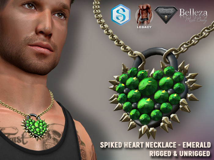 [7/11] Spiked Heart Necklace EMERALD