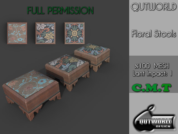 .::QUTWORLD Wooden Floral Stools::.FP 