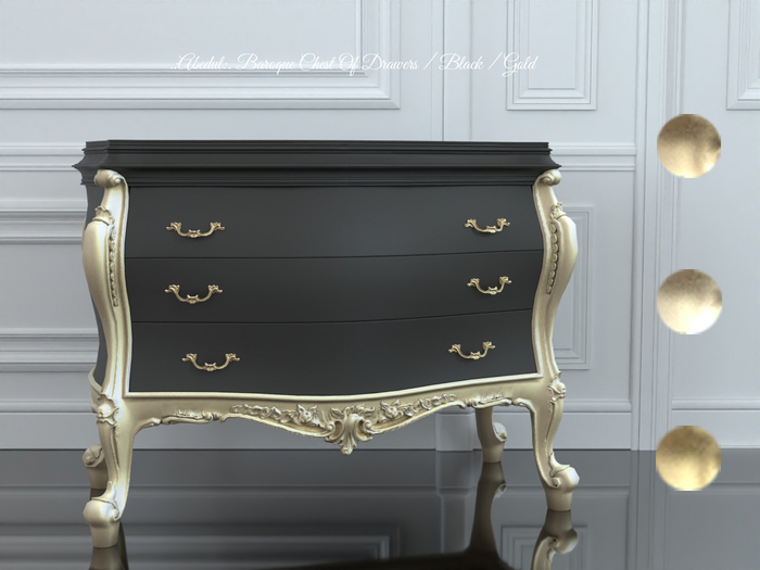 .:Abedul:. Baroque Chest Of Drawers / Black / Gold