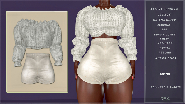 R2A- FRILL TOP & SHORTS BEIGE