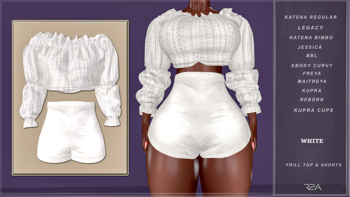 R2A- FRILL TOP & SHORTS WHITE