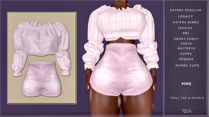 R2A- FRILL TOP & SHORTS PINK