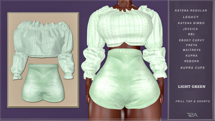 R2A- FRILL TOP & SHORTS LIGHT GREEN